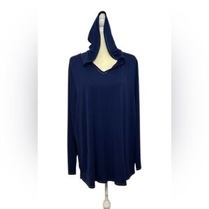 Quacker Factory Size 2X Blue Comfy Hooded Pullover Top